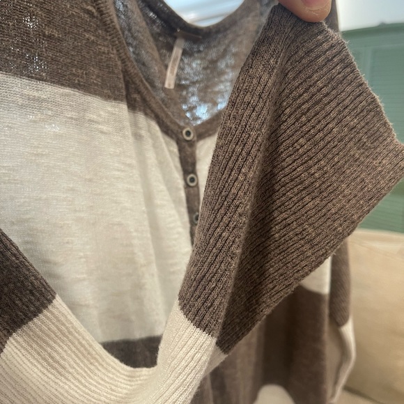 Free People, brown and cream, long sleeve tunic - Picture 3 of 11